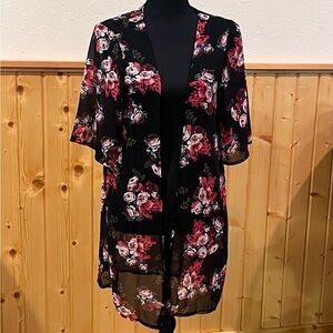 Sheer black floral kimono